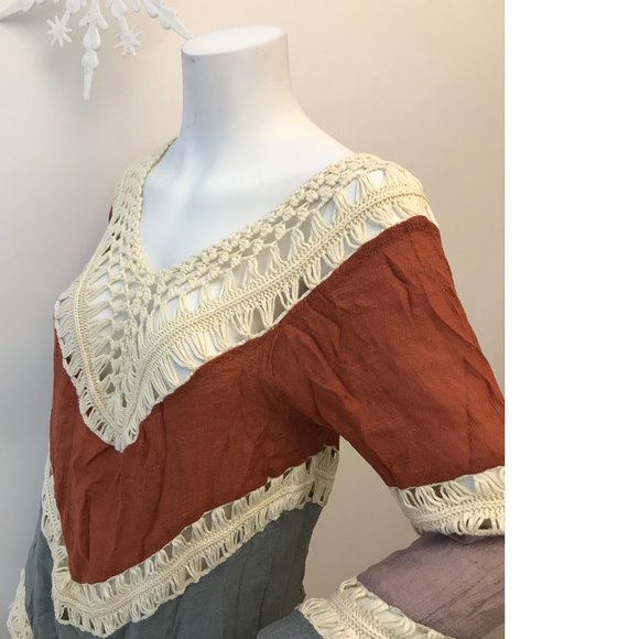 Boho Bohemian Crochet Crepe Coverup Swim Beach Tunic Dress Free People Copy NWOT - Picture 5 of 5